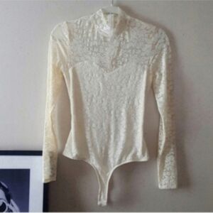 Guess Vintage Inspired Long Sleeve Mock Neck Lace Bodysuit